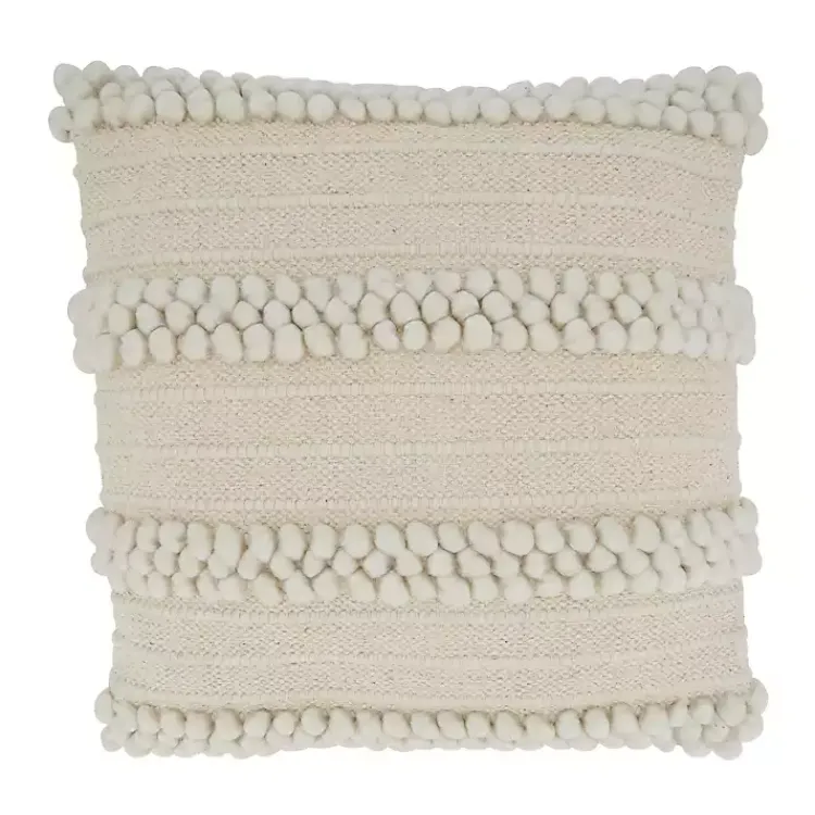 Beige Pom Pom Stripe Pillow Pillows