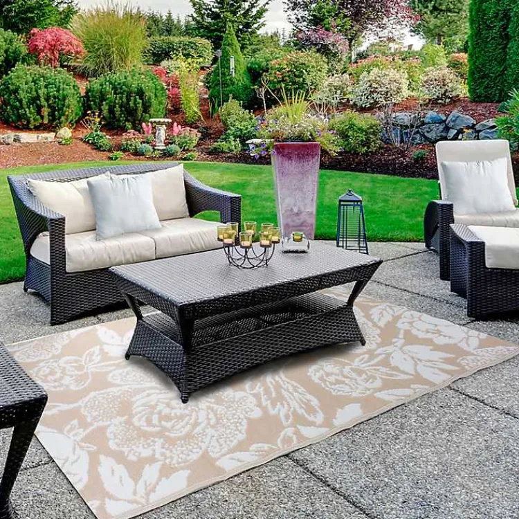 Kirklands Home Outdoor Rugs|Beige Roses Outdoor Area Rug, 4x6