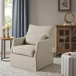 Kirklands Home Accent Chairs|Beige Skirted Swivel Martha Stewart Accent Chair Tan