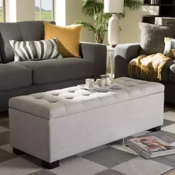 Kirklands Home Benches & Ottomans|Beige Tufted Contemporary Storage Bench