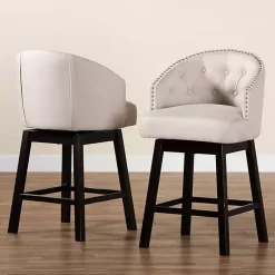 Kirklands Home Bar Stools & Counter Height Stools|Beige Tufted Seat Swivel Counter Stools, Set of 2 Tan