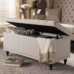 Kirklands Home Benches & Ottomans|Beige Tufted Upholstery Storage Ottoman Tan