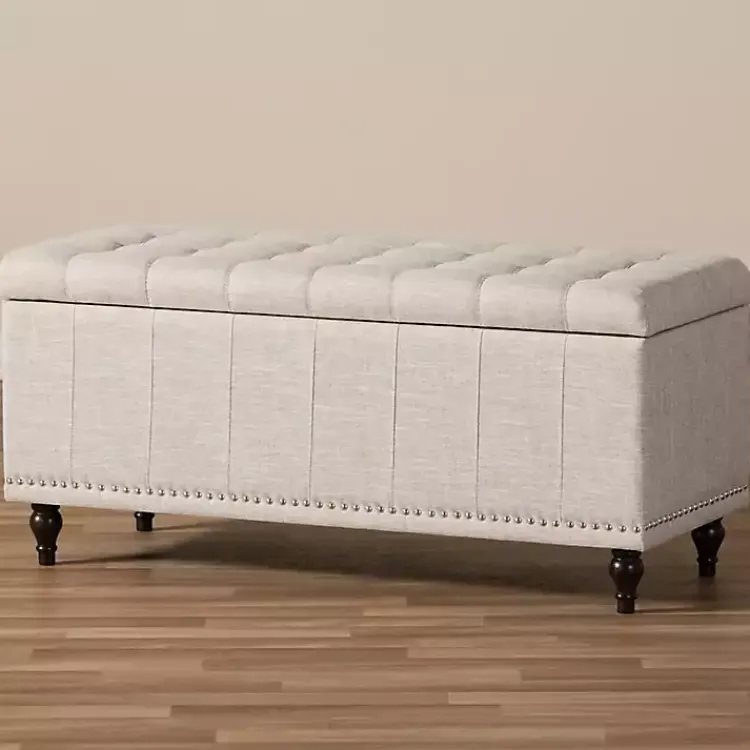 Kirklands Home Benches & Ottomans|Beige Tufted Upholstery Storage Ottoman Tan
