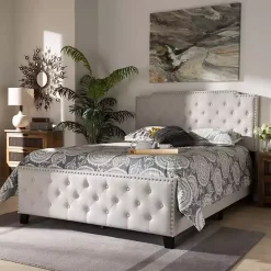 Kirklands Home Beds & Headboards|Beige Upholstered Button Tufted King Panel Bed Ivory
