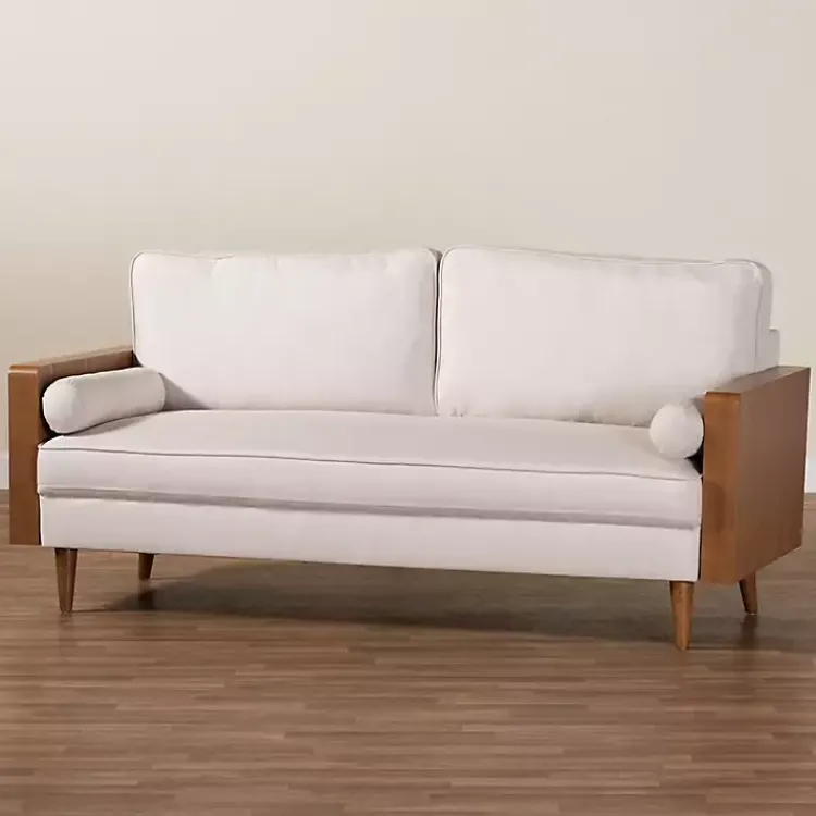 Kirklands Home Sofas & Loveseats|Beige Upholstered Harley Walnut Sofa Tan
