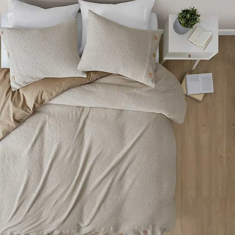 Kirklands Home Duvets|Beige Waffle Weave 3-pc. Queen Duvet Cover Set Tan
