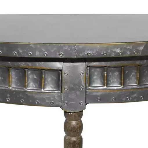 Kirklands Home Console Tables|Beige Wood and Metal Half Moon Console Table Tan