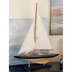 Outlet Beige Wood Coastal Sailboat, 21 in. Statues & Figurines