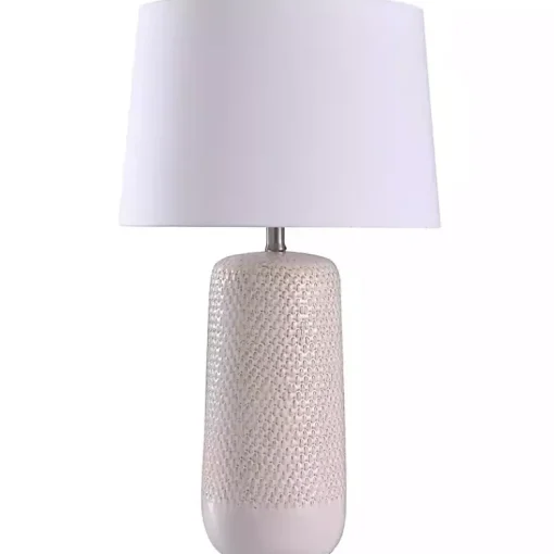 Kirklands Home Table Lamps|Beige Woven Ceramic Wicker Table Lamp Ivory