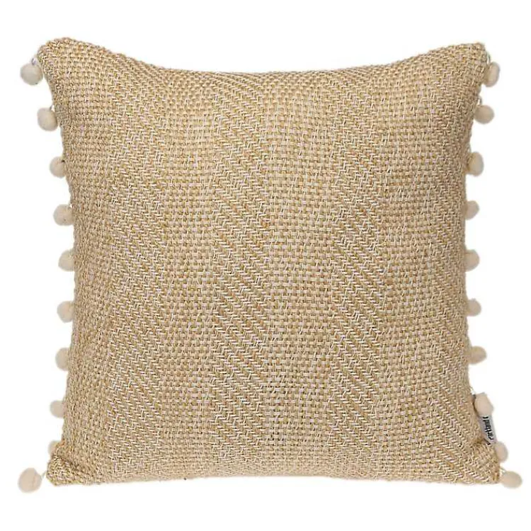 Discount Beige Woven Pom Pom Pillow Pillows