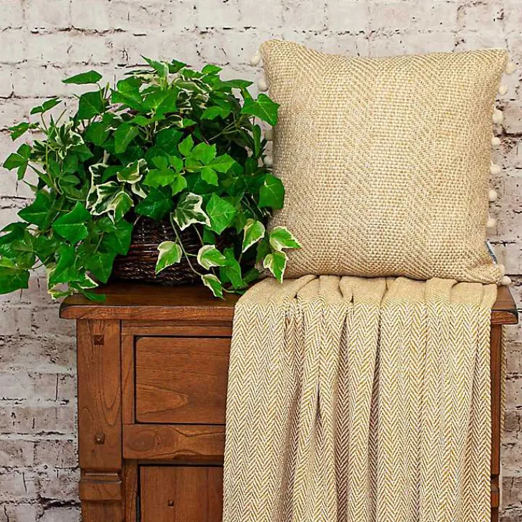 Discount Beige Woven Pom Pom Pillow Pillows