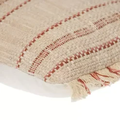 Beige Woven Red Stripes Lumbar Pillow Pillows