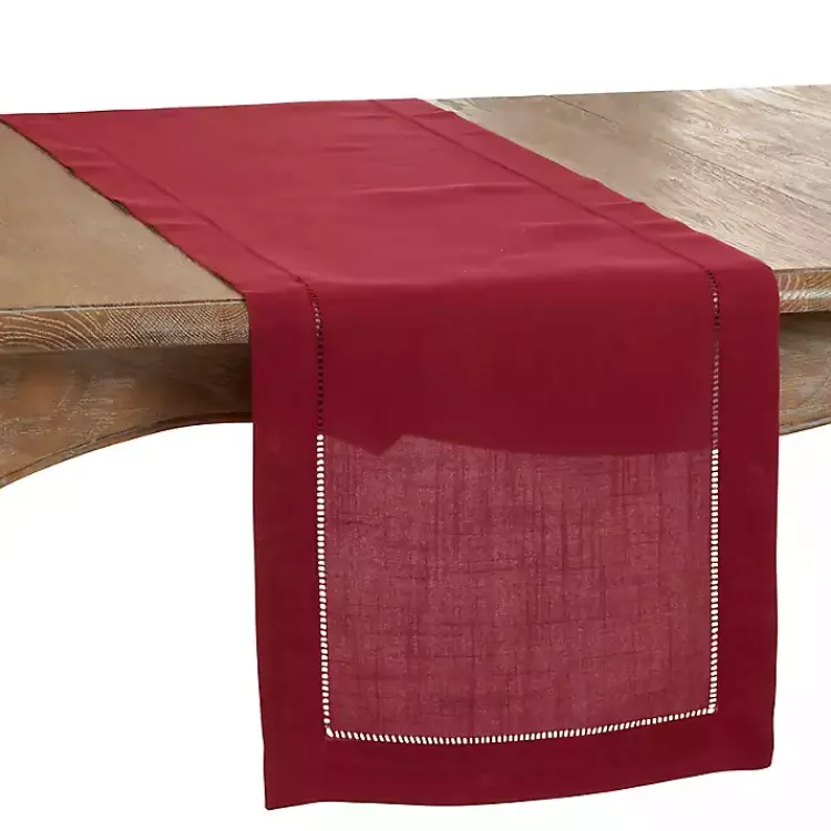 Kirklands Home Table Linens|Berry Hemstitch Border Table Runner Red