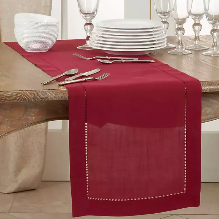 Kirklands Home Table Linens|Berry Hemstitch Border Table Runner Red