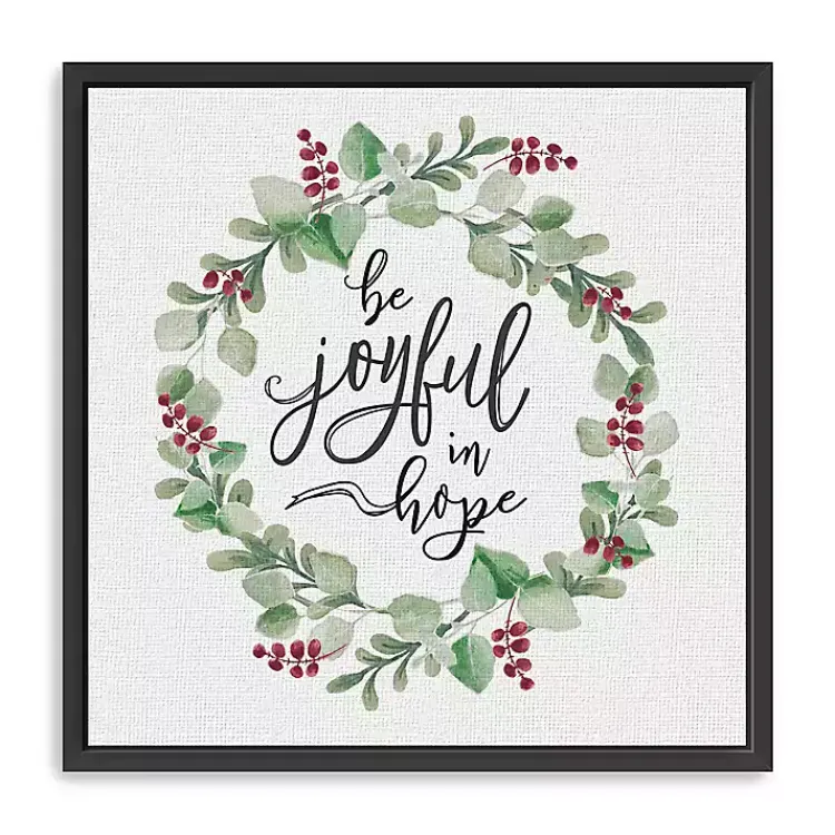 Clearance Berry Wreath Be Joyful Framed Canvas Art Print Christmas Art & Wall Decor