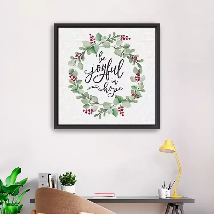 Clearance Berry Wreath Be Joyful Framed Canvas Art Print Christmas Art & Wall Decor