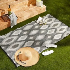 Kirklands Home Outdoor Rugs|Black & Gray Diamond Stripe Outdoor Area Rug, 4x6