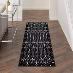 Kirklands Home Outdoor Rugs|Black & Ivory Quatrefoil Indoor/Outdoor Runner