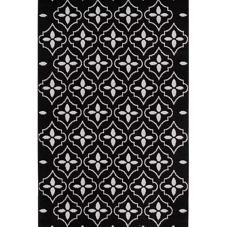 Kirklands Home Outdoor Rugs|Black & Ivory Quatrefoil Indoor/Outdoor Rug, 4x6