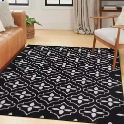 Kirklands Home Outdoor Rugs|Black & Ivory Quatrefoil Indoor/Outdoor Rug, 4x6