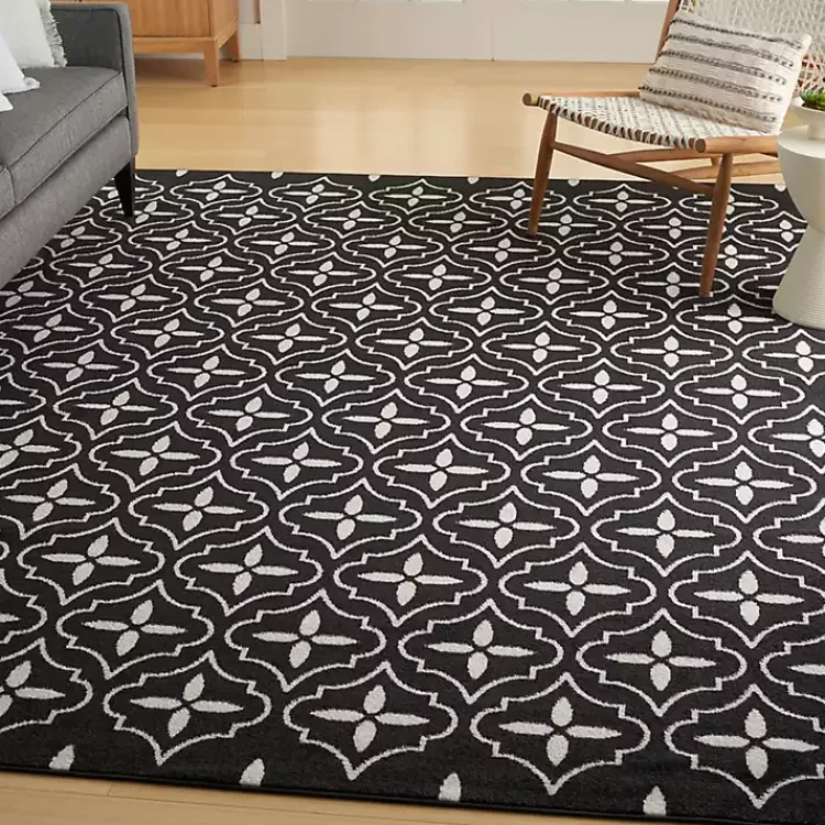 Kirklands Home Outdoor Rugs|Black & Ivory Quatrefoil Indoor/Outdoor Rug, 5x7