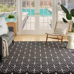 Kirklands Home Outdoor Rugs|Black & Ivory Quatrefoil Indoor/Outdoor Rug, 5x7