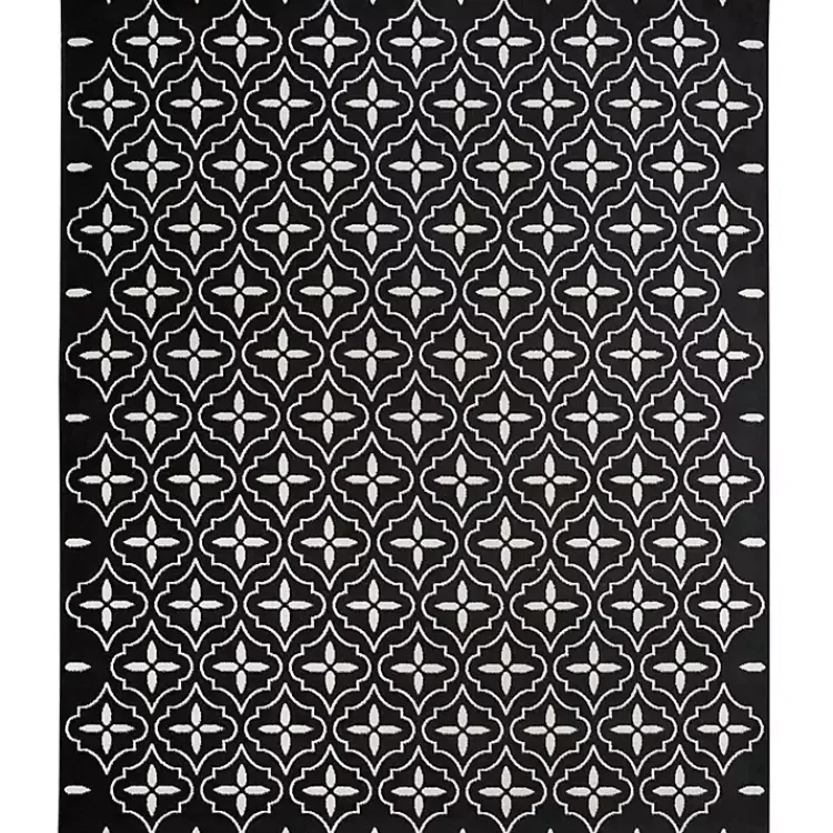 Kirklands Home Area Rugs|Black & Ivory Quatrefoil Indoor/Outdoor Rug, 8x10