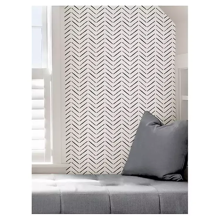 Kirklands Home Wall Murals & Wallpaper|Black & White Chevron Peel & Stick Wallpaper