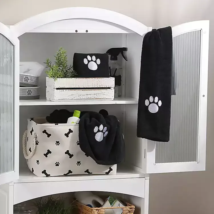 Kirklands Home Pet Dishes & Canisters|Black & White Embroidered Paw Pet Towels, Set of 3