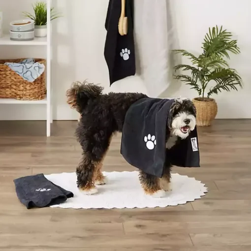 Kirklands Home Pet Dishes & Canisters|Black & White Embroidered Paw Pet Towels, Set of 3