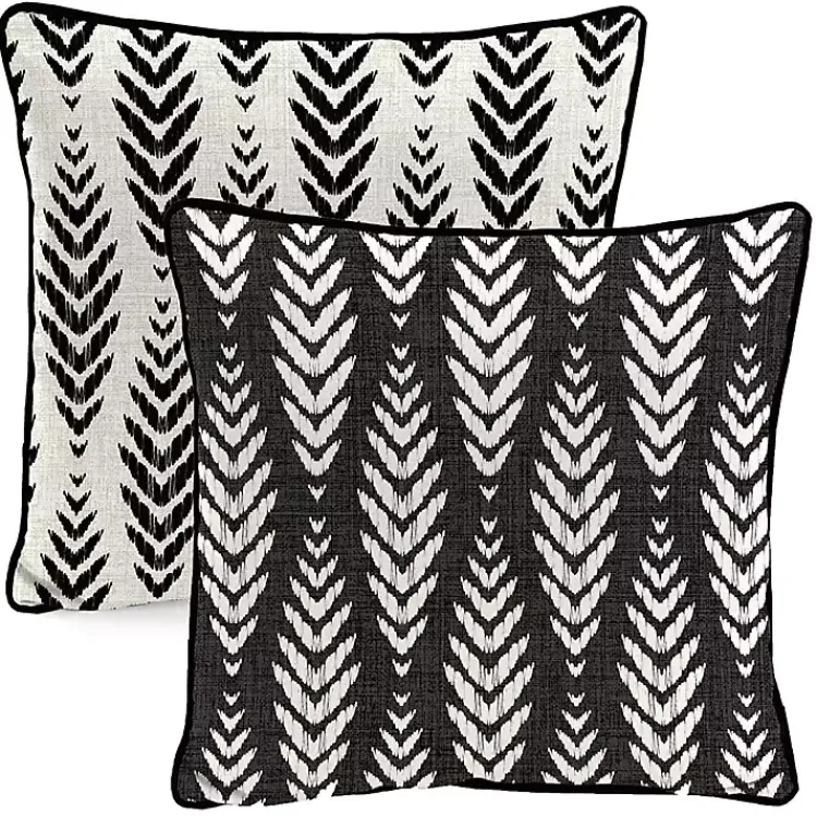 Kirklands Home Outdoor Cushions & Pillows|Black & White Geometric Leaves Outdoor Pillow