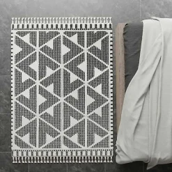 Kirklands Home Area Rugs|& White Geometric Shag Area Rug, 8x10 Black