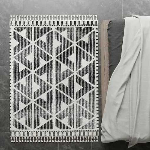 Kirklands Home Area Rugs|& White Geometric Shag Area Rug, 8x10 Black