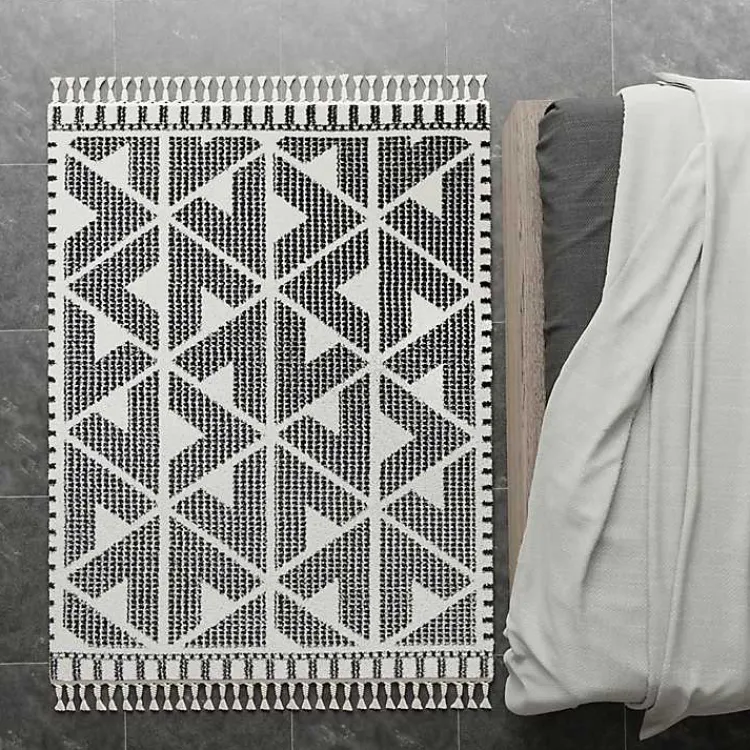 Kirklands Home Area Rugs|& White Geometric Shag Area Rug, 8x10 Black
