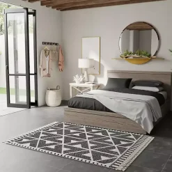 Kirklands Home Area Rugs|& White Geometric Shag Area Rug, 8x10 Black