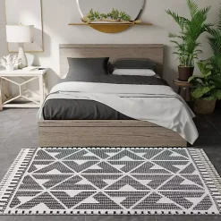 Kirklands Home Area Rugs|& White Geometric Shag Area Rug, 8x10 Black
