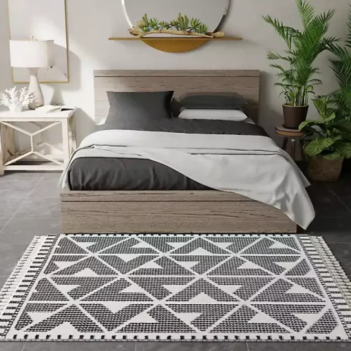 Kirklands Home Area Rugs|& White Geometric Shag Area Rug, 8x10 Black