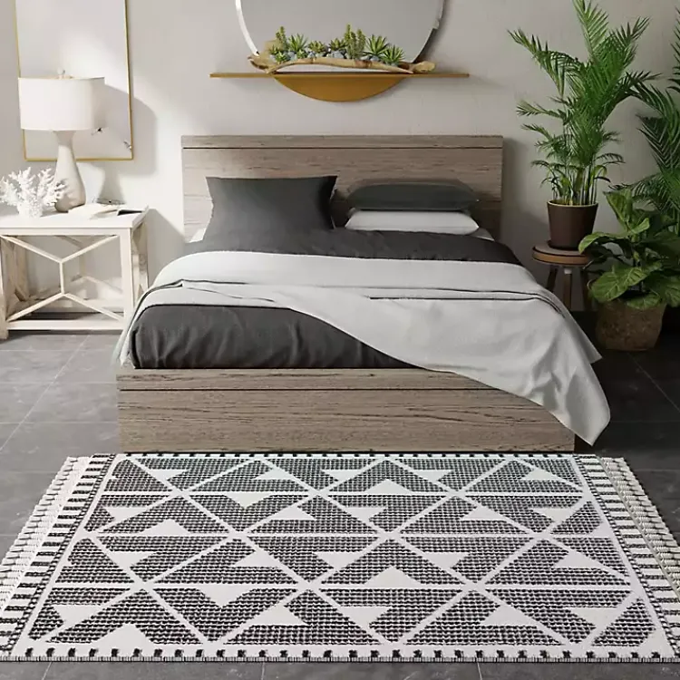 Kirklands Home Area Rugs|& White Geometric Shag Area Rug, 8x10 Black