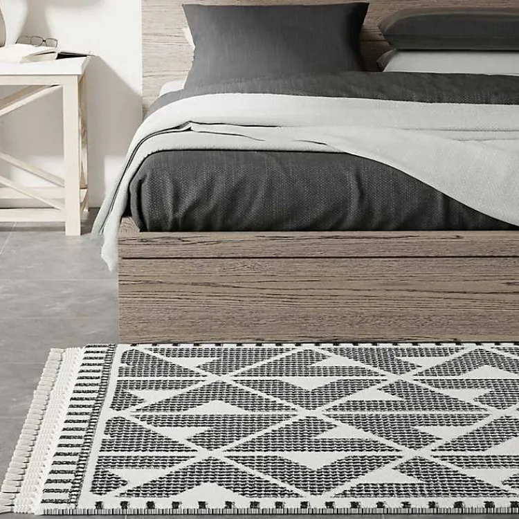 Kirklands Home Area Rugs|& White Geometric Shag Area Rug, 8x10 Black