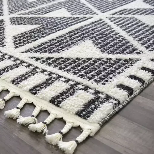 Kirklands Home Area Rugs|& White Geometric Shag Area Rug, 8x10 Black