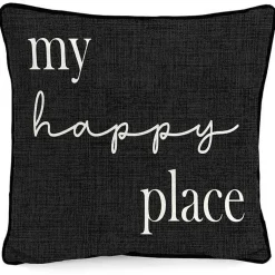 Kirklands Home Outdoor Cushions & Pillows|Black & White My Happy Place Outdoor Pillow