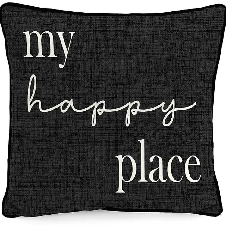 Kirklands Home Outdoor Cushions & Pillows|Black & White My Happy Place Outdoor Pillow