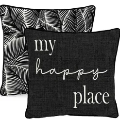 Kirklands Home Outdoor Cushions & Pillows|Black & White My Happy Place Outdoor Pillow