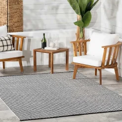 Kirklands Home Outdoor Rugs|Black & White Trellis Indoor/Outdoor Runner, 3x8