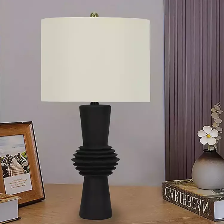 Kirklands Home Table Lamps|Black Abstract Column Table Lamp White