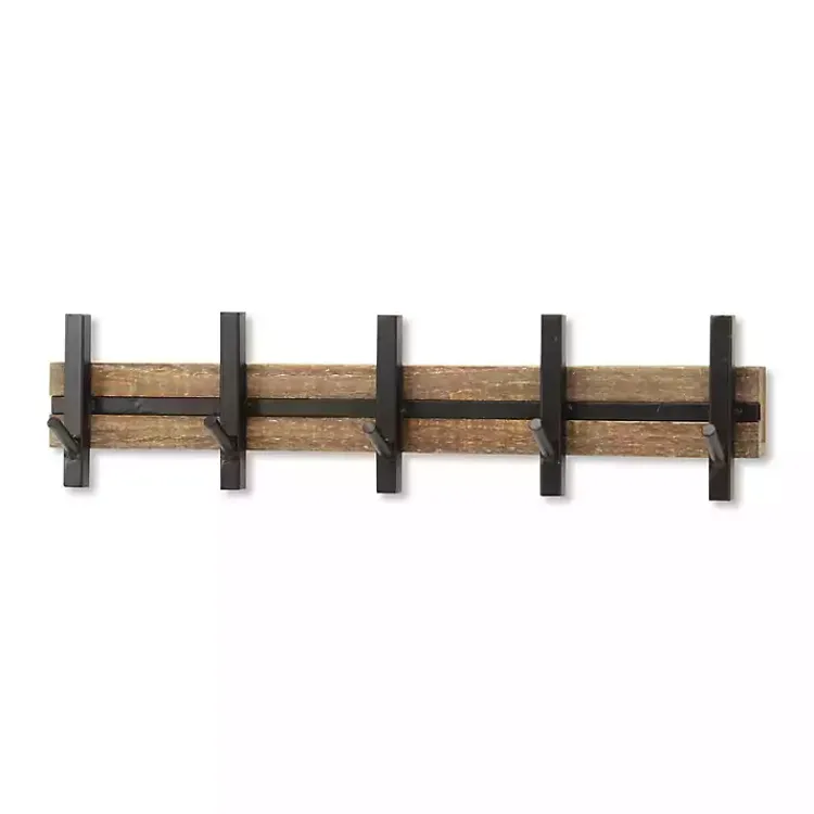 Kirklands Home Hooks|Black and Brown 5-Hook Coat Rack