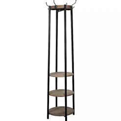 Kirklands Home Entryway Furniture|Black and Brown Wood and Metal Shelf Coat Rack