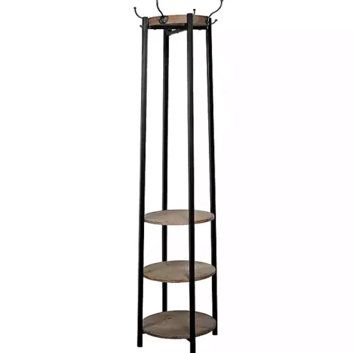 Kirklands Home Entryway Furniture|Black and Brown Wood and Metal Shelf Coat Rack