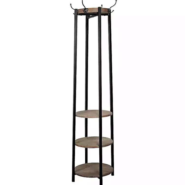 Kirklands Home Entryway Furniture|Black and Brown Wood and Metal Shelf Coat Rack