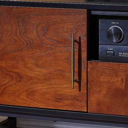 Kirklands Home Tv Stands & Media Consoles|Black and Wood 2-Door Media Cabinet Brown